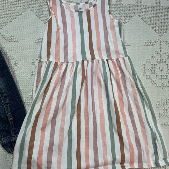 The Children's Place Blue Denim Jacket with Pink, Green & Brown Striped Dress - Picture 7 of 13